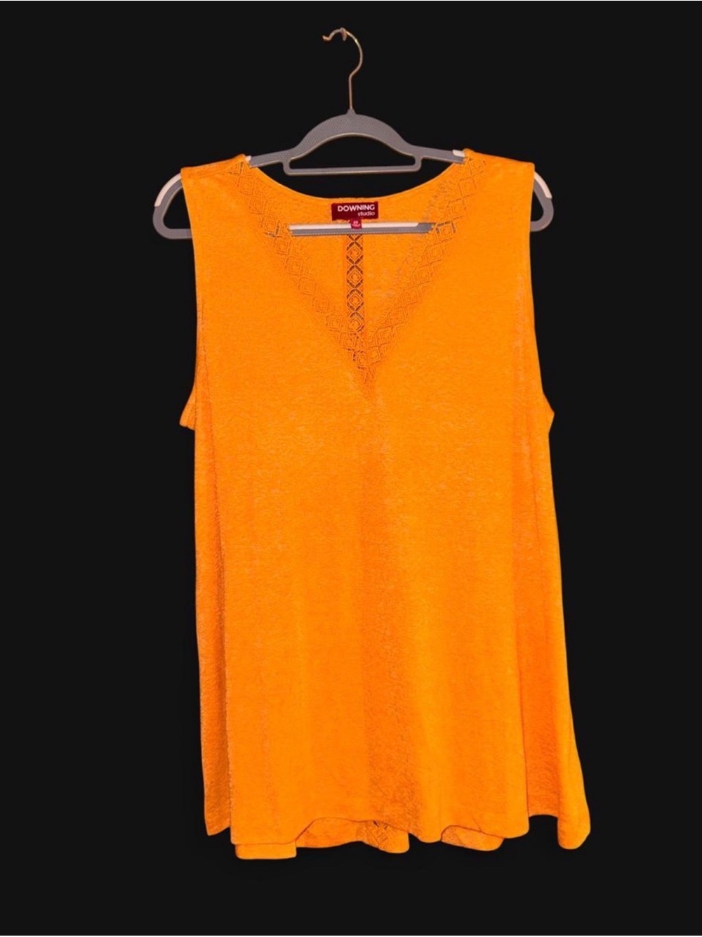Bright Orange V-Neck Lace-Trim Sleeveless Tank